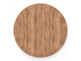 ピザを乗せる円い木のお皿。3Dレンダリングされた円形の木製トレイ。