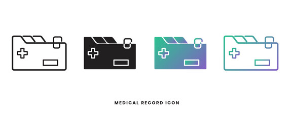 Vector medical record sign icon in solid, gradient and line styles. Trendy colors. Isolated on a white background