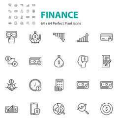 set of finance line icons, money, bank, economy