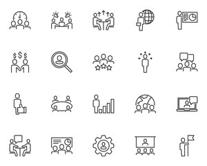 set of people line icons, business, team
