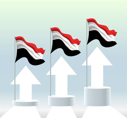 Yemen flag. The country is in an uptrend. Waving flagpole in modern pastel colors. Flag drawing, shading for easy editing. Banner template design.