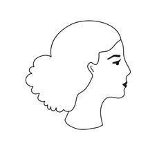 Сontour line female profile.Line art beauty girl face.Black and white drawing ,avatar profile icon.EPS10.