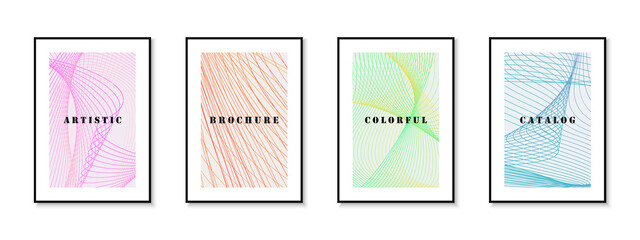 Set of colorful minimalistic contemporary covers, templates, backgrounds, placards, brochures, banners, flyers and etc. Abstract bright striped posters. Creative composition - curve lines prints