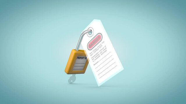 3d loop animation of lock out danger tag. Machinery and electrical system and safety equipment animation.