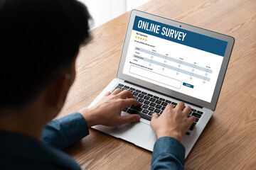 Fototapeta Online survey form for modish digital information collection on the internet network obraz
