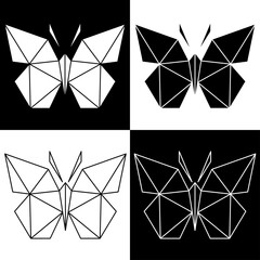 Geometric butterfly with many triangles in black and white