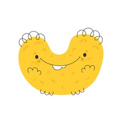 funny yellow monster print with smiling face doodle