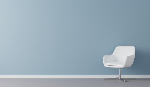 sofa chair in a living room with empty wall. Minimal style concept. pastel color style. 3D render