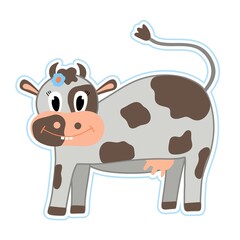 Sweet cow. sticker. Cartoon flat vector illustration. Milk day. Design or sticker