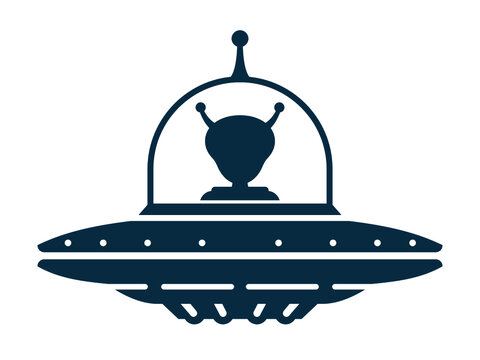 Vector Icon or logo of UFO spaceship with alien head