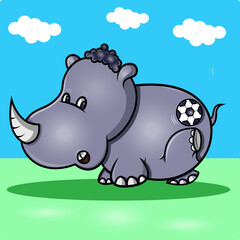 a one-horned rhino playing ball