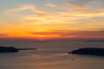 Santorini, Greece - Oia at sunset, panorama