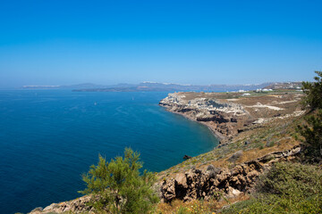 View from lighthouse off Akrotiri, Santorini island, Greece