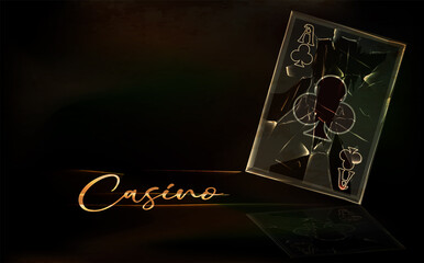 Casino background with vintage poker clubs card, vector illustration