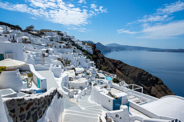 Imerovigli village on Santorini island, Greece. Caldera on Aegean sea