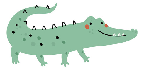 Cute alligator. Smiling crocodile in kid print style