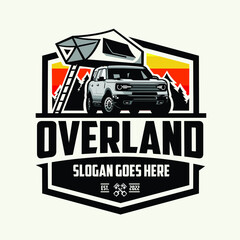 Overland with rooftent camping in outdoor badge emblem logo vector © bonky