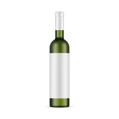 Green Glass Alcohol Bottle Mockup, Isolated on White Background. Vector Illustration