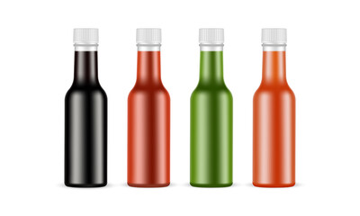 Sauces Bottled: Ketchup, Pesto, Hot Sour, Soy Sauce. Vector Illustration