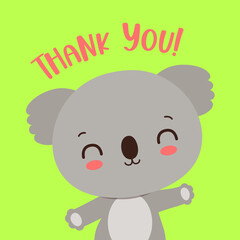 Thank you card template for kids party with koala bear cute animal. © Cute Design