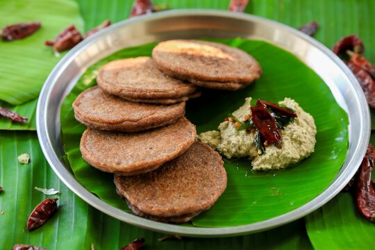 Raagi Dosa,raagi Attu,millet Dosa,millet Pancakes,dosa Indian Breakfast Closeup With Selective Focus