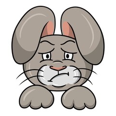 Angry gray rabbit, animal emotions, dissatisfied hare, vector illustration in cartoon style