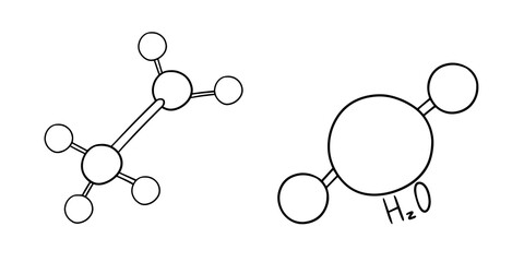 Monochrome picture, Simple diagram of the structure of the molecule, vector illustration in cartoon style