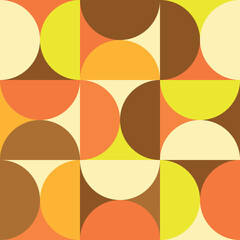 Mid century modern abstract half circles seamless pattern in orange, yellow, brown and beige. For posters, wallpaper and home décor 