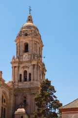 Church tower of the Malaga Cathedral or the Santa Iglesia Catedral Basílica de la Encarnación.