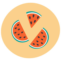 A set of abstract colorful hand drawing graphic elements in trendy shades with slice of watermelon.