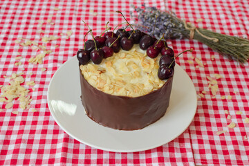 Black Forest Cake (Schwarzwälder Kirschtorte) with Cherries, Chocolate, Mascarpone and Whipped cream