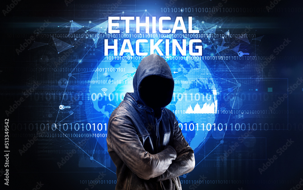 Aufkleber faceless hacker at work, security concept