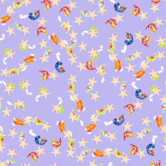 Fototapeta na wymiar Star on violet background. Watercolor seamless grunge pattern
