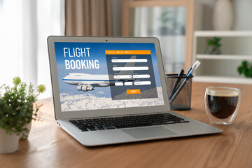 Fototapeta Online flight booking website provide modish reservation system . Travel technology concept . obraz