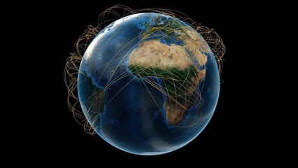 3D Rendering of 4K Network Over Realistic Earth