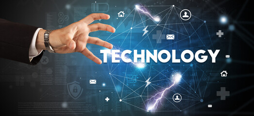 Hand pointing at inscription concept