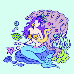 mermaid in the sea vector for card illustration decoration