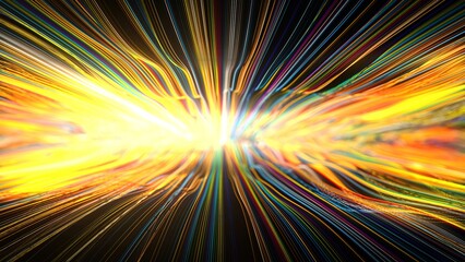  3D Rendering of Colorful Light Streaks Flowing