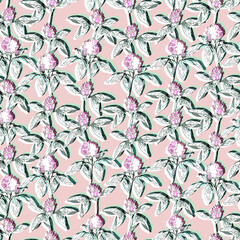 Botanical seamless pattern with hand drawn clover