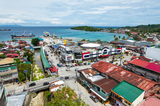 Jagna, Bohol, Philippines - Aerial of the port and town center of the municipality of Jagna.