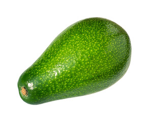 One green whole avocado isolated on a white background.