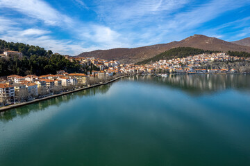 Fototapeta na wymiar Aerial view of the city of Kastoria and Lake Orestiada in north Greece.