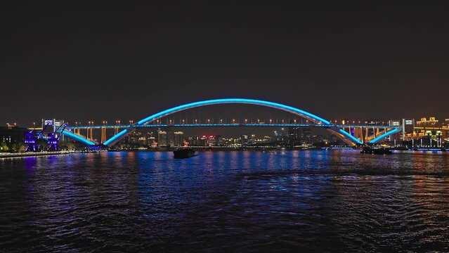 Beautiful view of the Lupu bridge in Shanghai at night