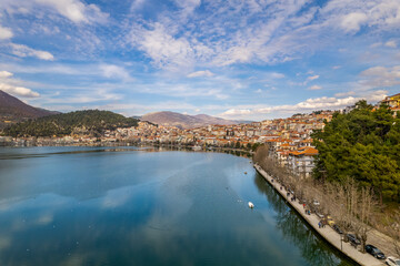 Fototapeta na wymiar Aerial view of the city of Kastoria and Lake Orestiada in north Greece.