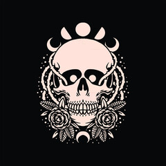 rose skull tattoo vector design