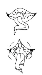 Doodle mouth. Funny cartoon pop art smile anger and scary face expression with teeth and tongue. Vector hand drawn isolated mouths set