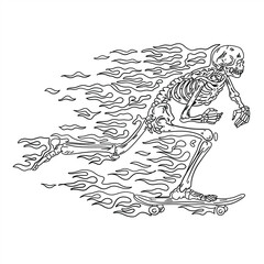 Naklejka premium Hand drawn human skeleton riding a skateboard