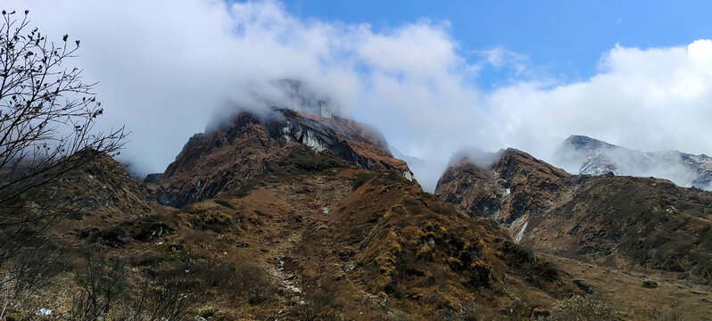 mountain with clouds
