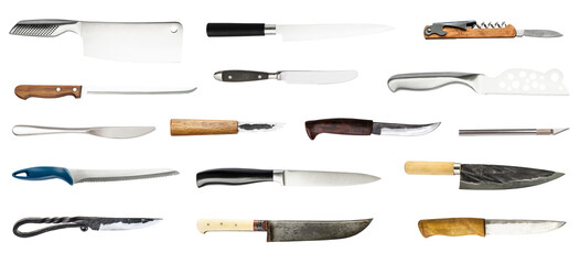 set of various knives isolated on white