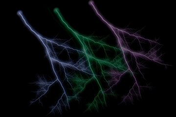 Set of different lightning bolts isolated on black background